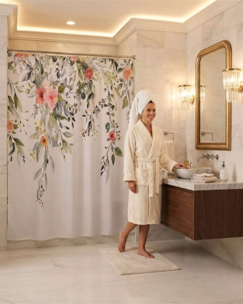 JUEGO DE CORTINA PARA BAÑO 180X180 MODERNA Y FORRO ANTIHONGOS - 1