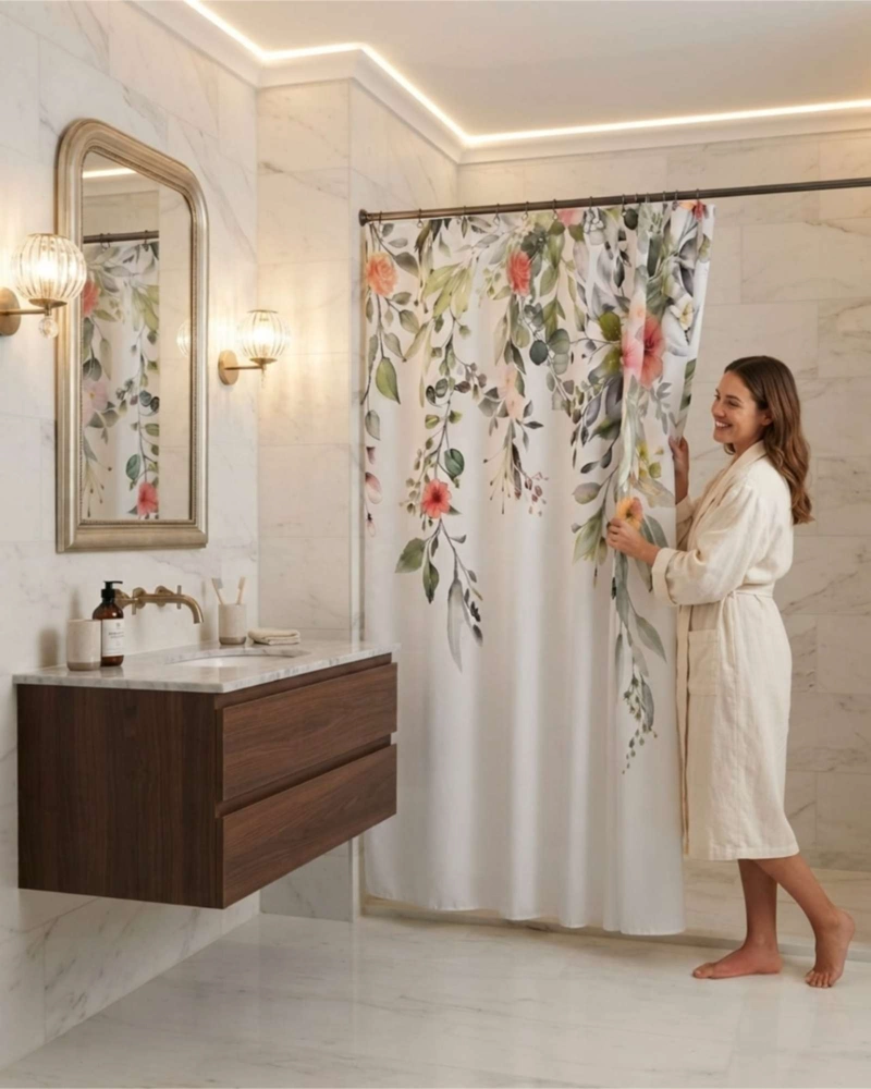JUEGO DE CORTINA PARA BAÑO 180X180 MODERNA Y FORRO ANTIHONGOS - 2