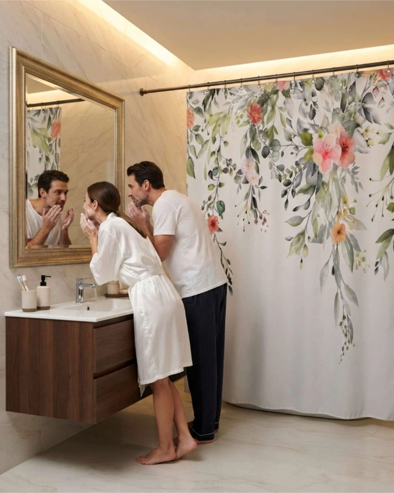 JUEGO DE CORTINA PARA BAÑO 180X180 MODERNA Y FORRO ANTIHONGOS - 5