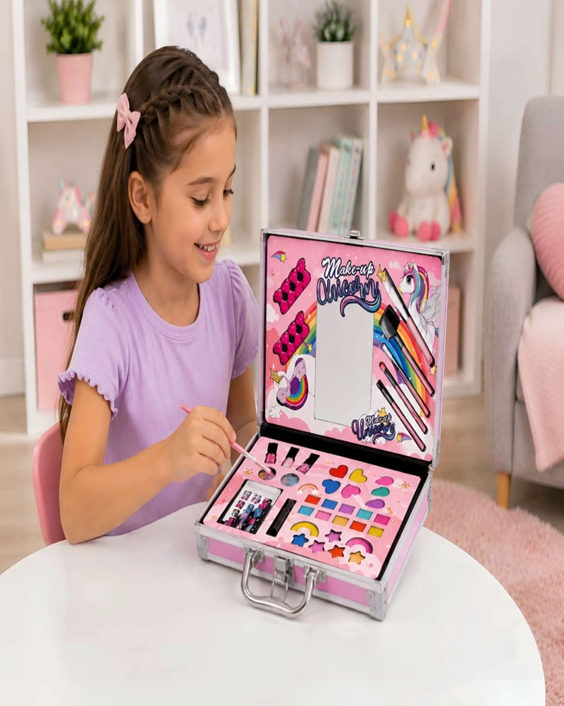 SET DE MAQUILLAJE PARA NIÑAS MALETIN RIGIDO DE UNICORNIO 40 PZS - 3