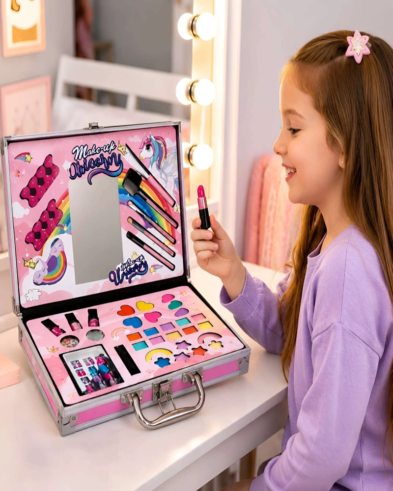 SET DE MAQUILLAJE PARA NIÑAS MALETIN RIGIDO DE UNICORNIO 40 PZS - 5