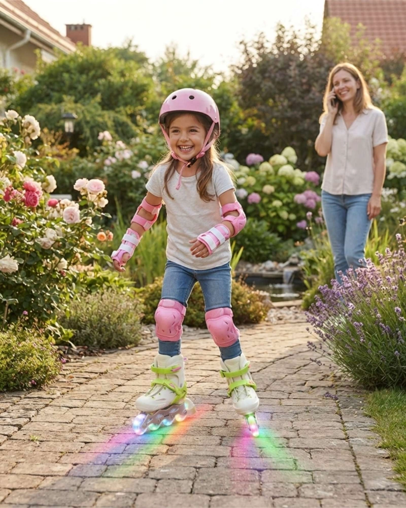 PATINES ROLLERS AJUSTABLES TALLA M CON LUCES LED Y KIT DE PROTECCION INFANTIL - 1