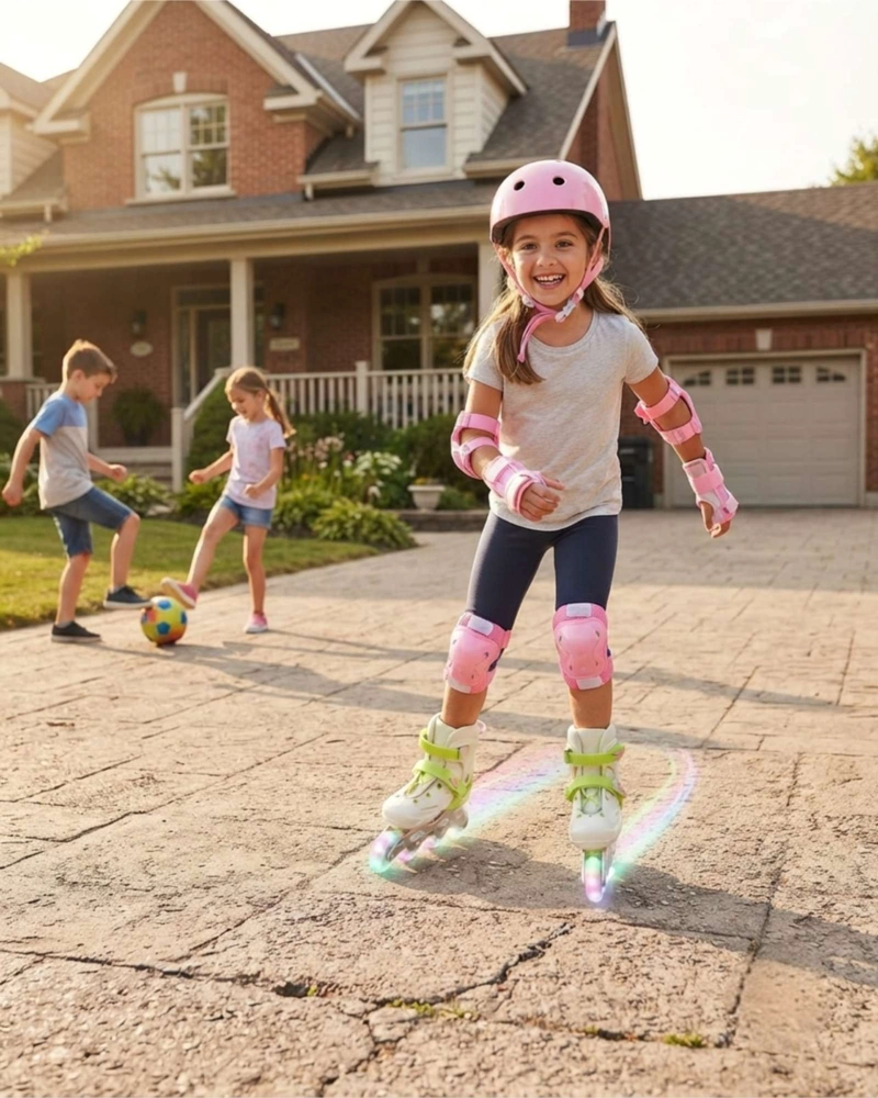 PATINES ROLLERS AJUSTABLES TALLA M CON LUCES LED Y KIT DE PROTECCION INFANTIL - 2