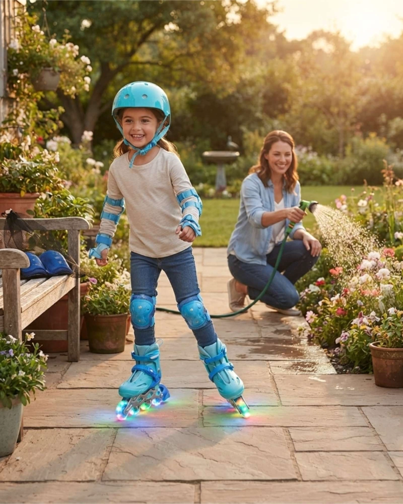 PATINES ROLLERS AJUSTABLES TALLA M CON LUCES LED Y KIT DE PROTECCION INFANTIL - 2