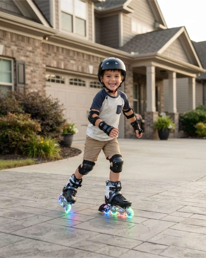 KIT DE PATINES EN LINEA RUEDAS CON LUCES MAS CASCO Y PROTECCIONES TALLA M - 1
