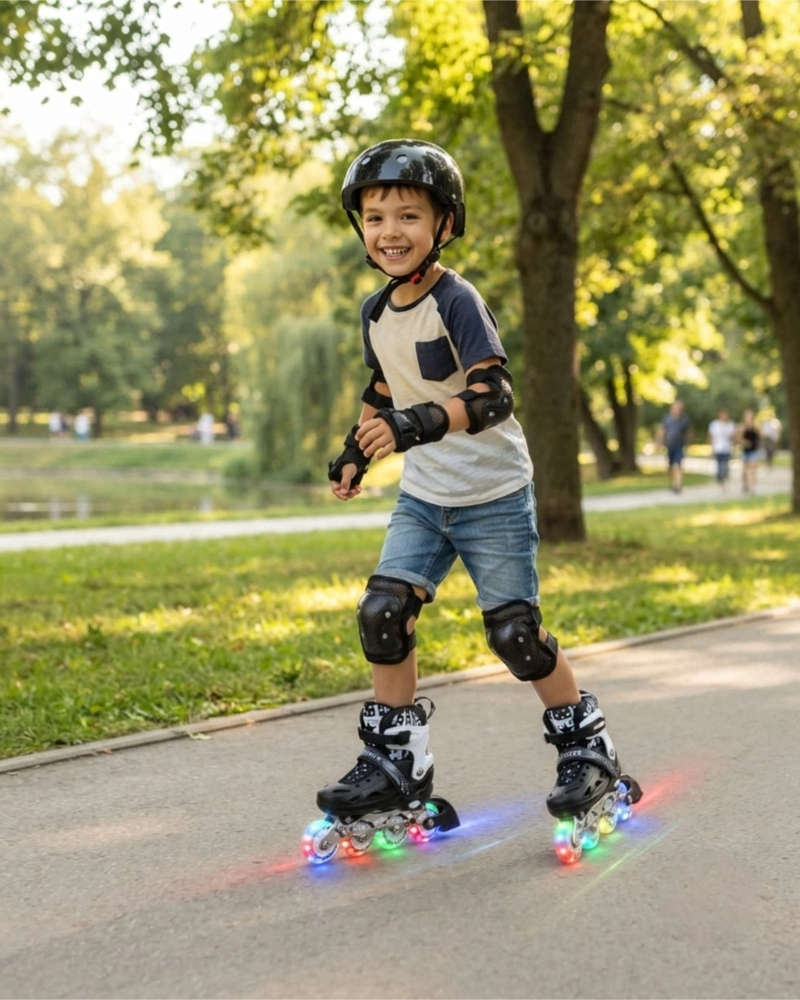 KIT DE PATINES EN LINEA RUEDAS CON LUCES MAS CASCO Y PROTECCIONES TALLA M - 2