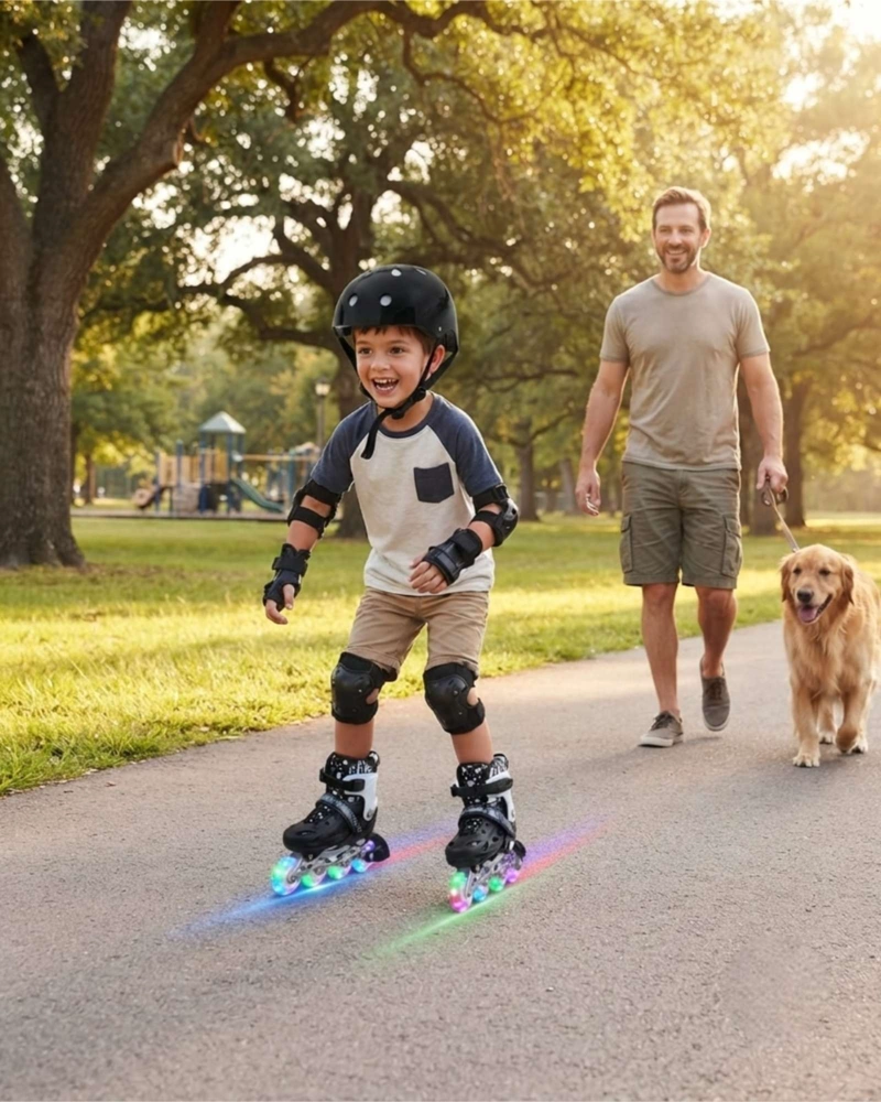 KIT DE PATINES EN LINEA RUEDAS CON LUCES MAS CASCO Y PROTECCIONES TALLA M - 4