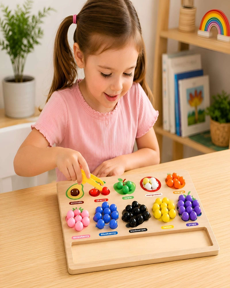 TABLERO DIDACTICO DE ENCAJE Y CONTEO FRUTAS MADERA INFANTIL - 2