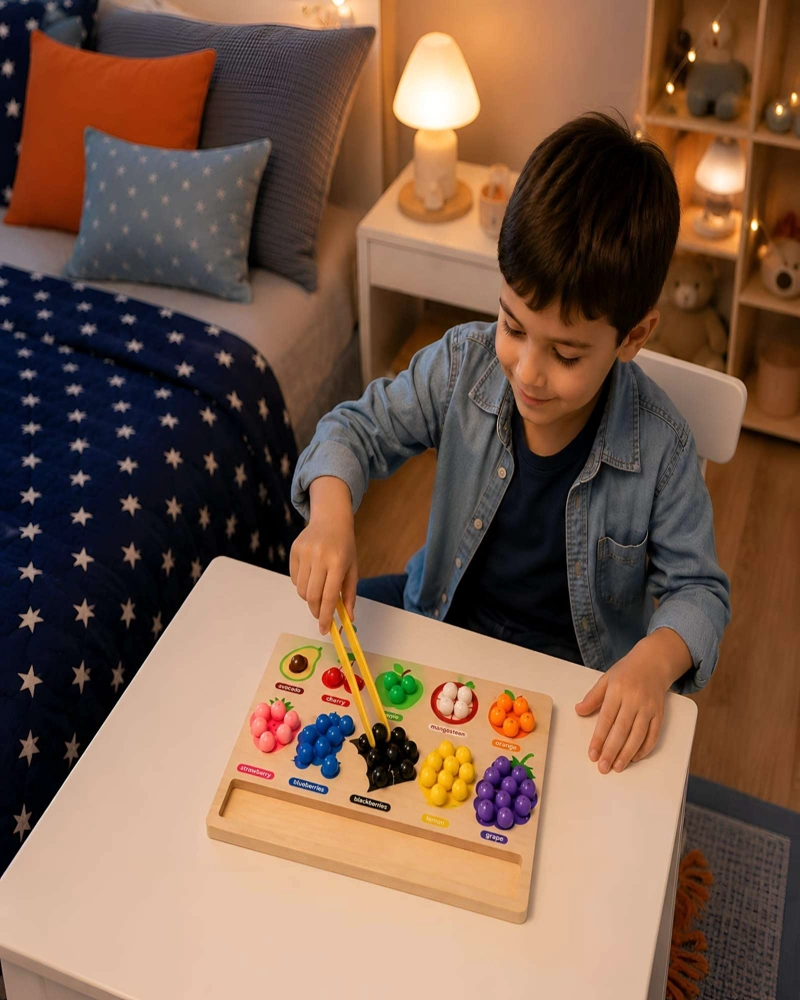 TABLERO DIDACTICO DE ENCAJE Y CONTEO FRUTAS MADERA INFANTIL - 5