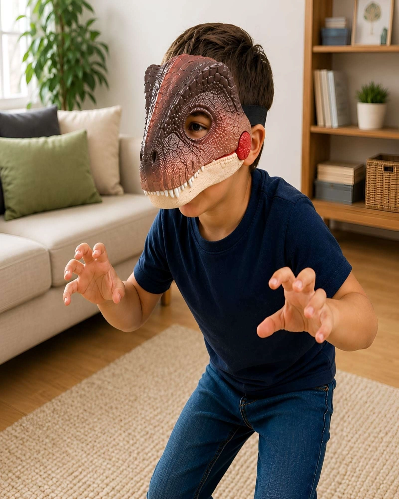 MASCARA DE DINOSAURIO PARA NIÑOS CON SONIDO Y MANDIBULA MOVIL - 1