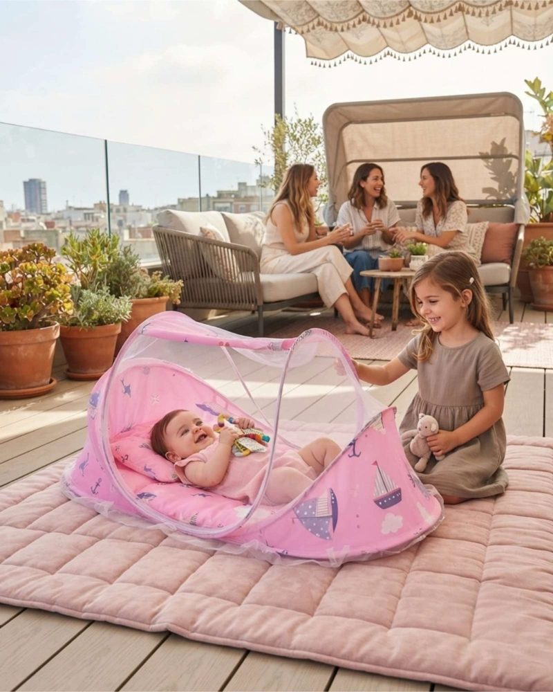 MALLA MOSQUITERA PLEGABLE PARA BEBE  CON COLCHON Y ALMOHADA - 5