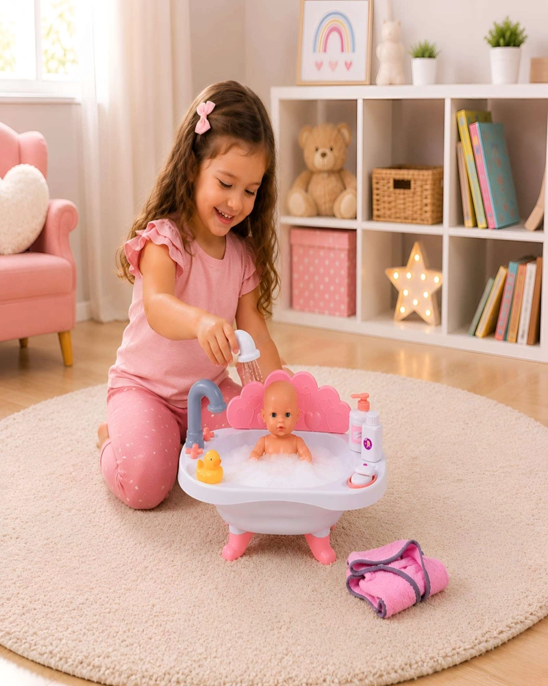 BAÑERA DE JUGUETE PARA MUÑECAS CON BEBE Y ACCESORIOS - 4