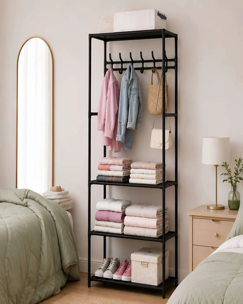 PERCHERO MULTIFUNCIONAL CON REPISAS PARA DORMITORIO Y VESTIDOR - 2