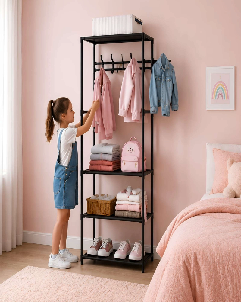 PERCHERO MULTIFUNCIONAL CON REPISAS PARA DORMITORIO Y VESTIDOR - 3