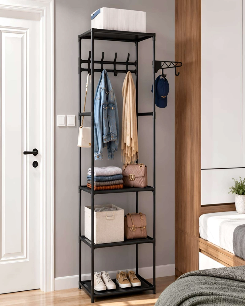 PERCHERO MULTIFUNCIONAL CON REPISAS PARA DORMITORIO Y VESTIDOR - 4