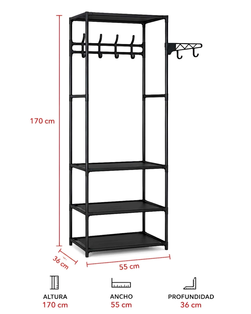 PERCHERO MULTIFUNCIONAL CON REPISAS PARA DORMITORIO Y VESTIDOR - 6
