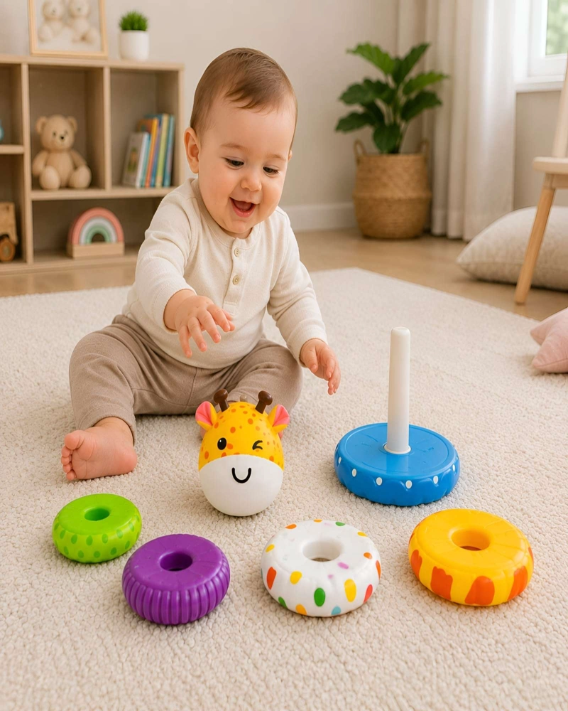 JIRAFA APILABLE DE ACTIVIDADES: TORRE DE APRENDIZAJE Y JUEGO PARA BEBE S - 1