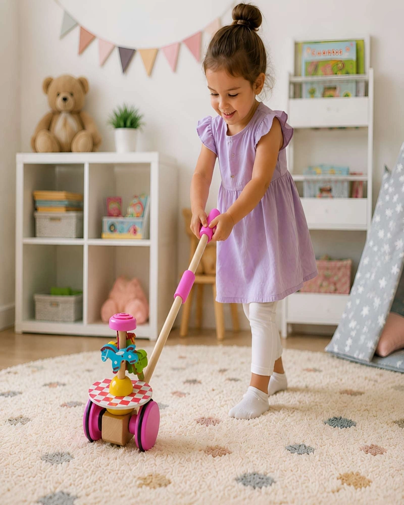 JUGUETE DE ARRASTRE Y EMPUJE DE MADERA: CAMINADOR DIDACTICO PARA BEBE S - 4