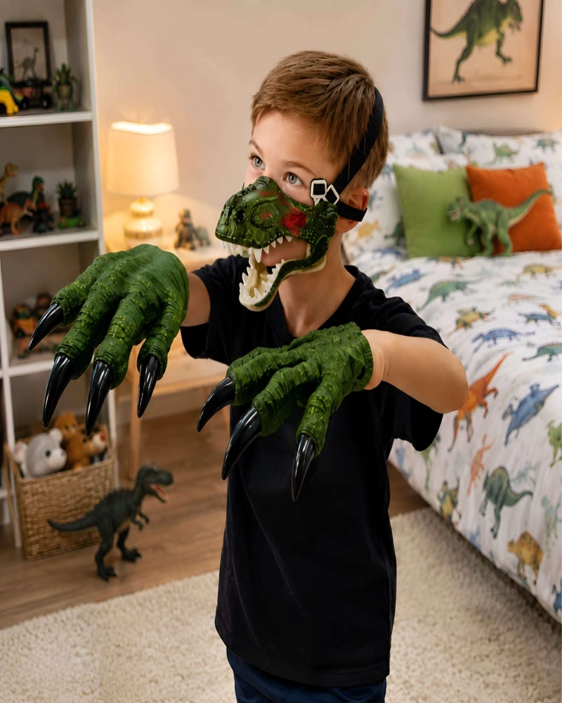 KIT JURASICO INTERACTIVO: MASCARA Y GARRAS DE DINOSAURIO - 1