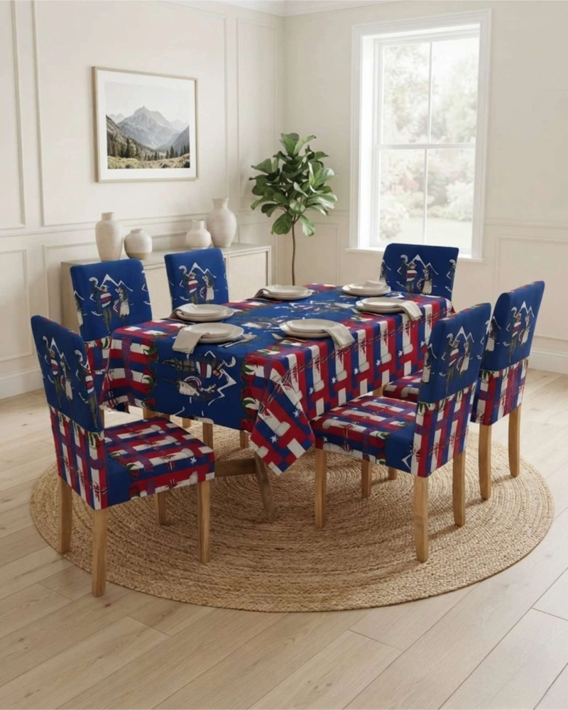 SET MANTEL Y 6 FUNDAS ELASTICADAS PARA SILLA FIESTAS PATRIAS - 3