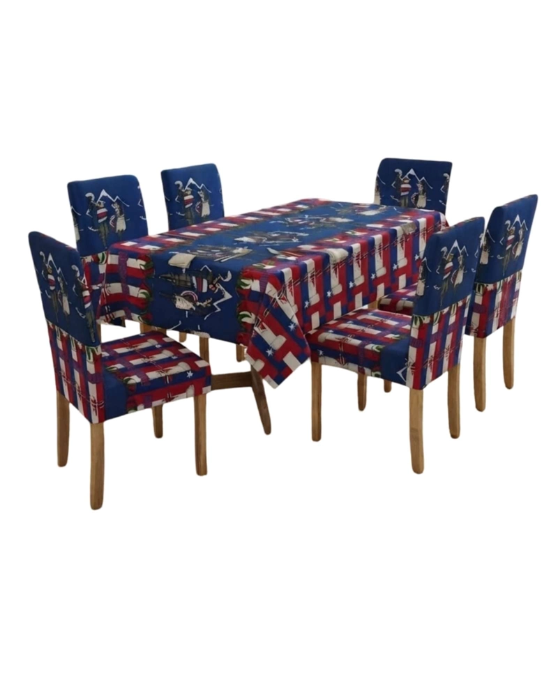 SET MANTEL Y 6 FUNDAS ELASTICADAS PARA SILLA FIESTAS PATRIAS - 6
