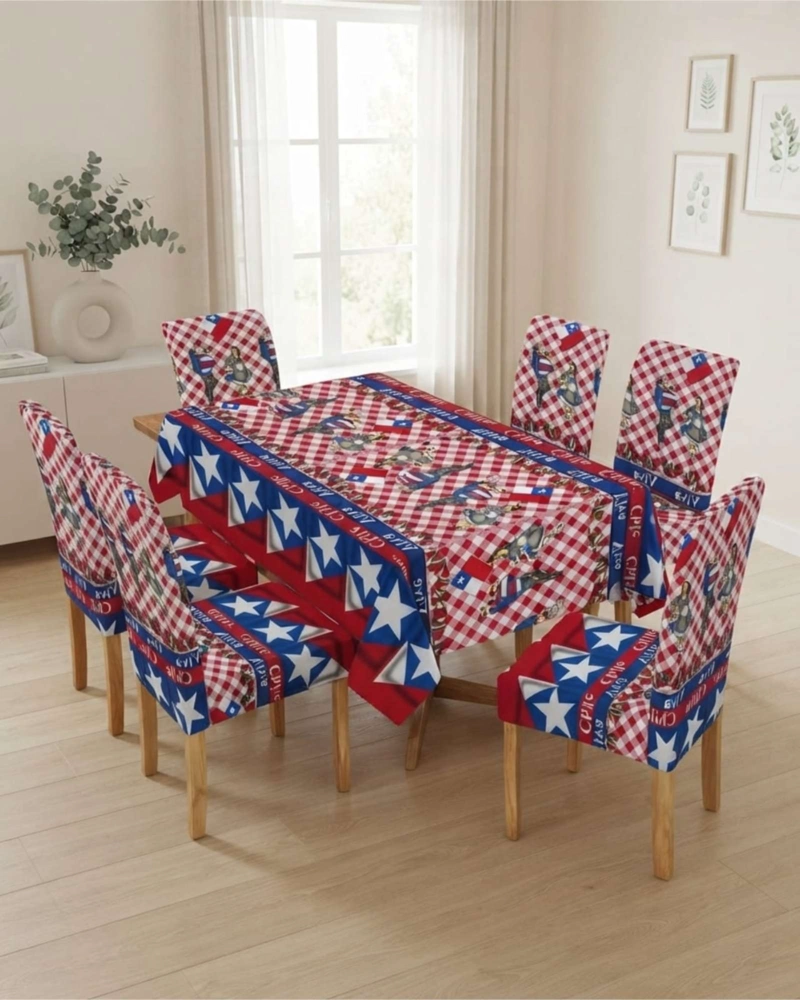 SET MANTEL Y 6 FUNDAS ELASTICADAS PARA SILLA FIESTAS PATRIAS - 1