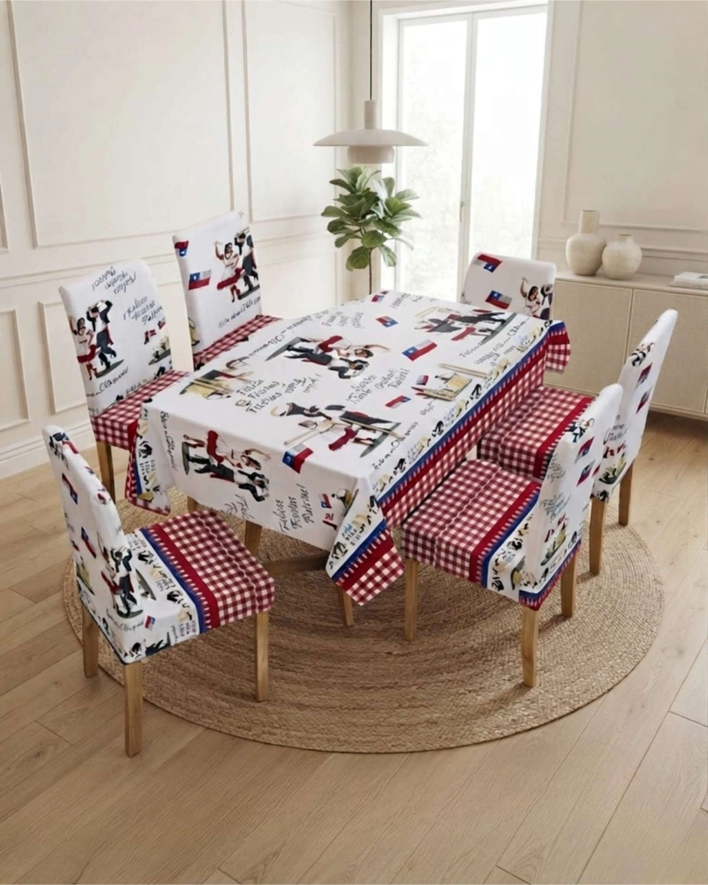 SET MANTEL Y 6 FUNDAS ELASTICADAS PARA SILLA FIESTAS PATRIAS - 3