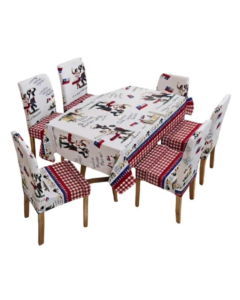 SET MANTEL Y 6 FUNDAS ELASTICADAS PARA SILLA FIESTAS PATRIAS - 6