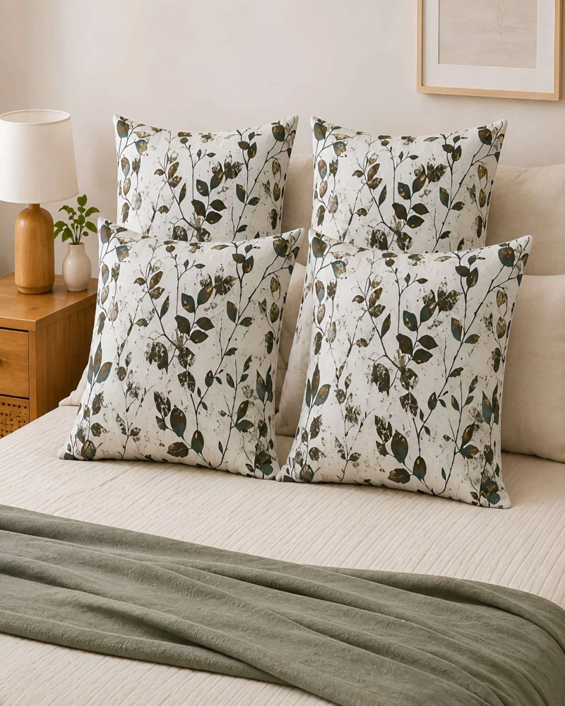 SET 4 FUNDAS DE COJIN RELLENOS ESTILO BOTANICO DE ALTA CALIDAD - 3