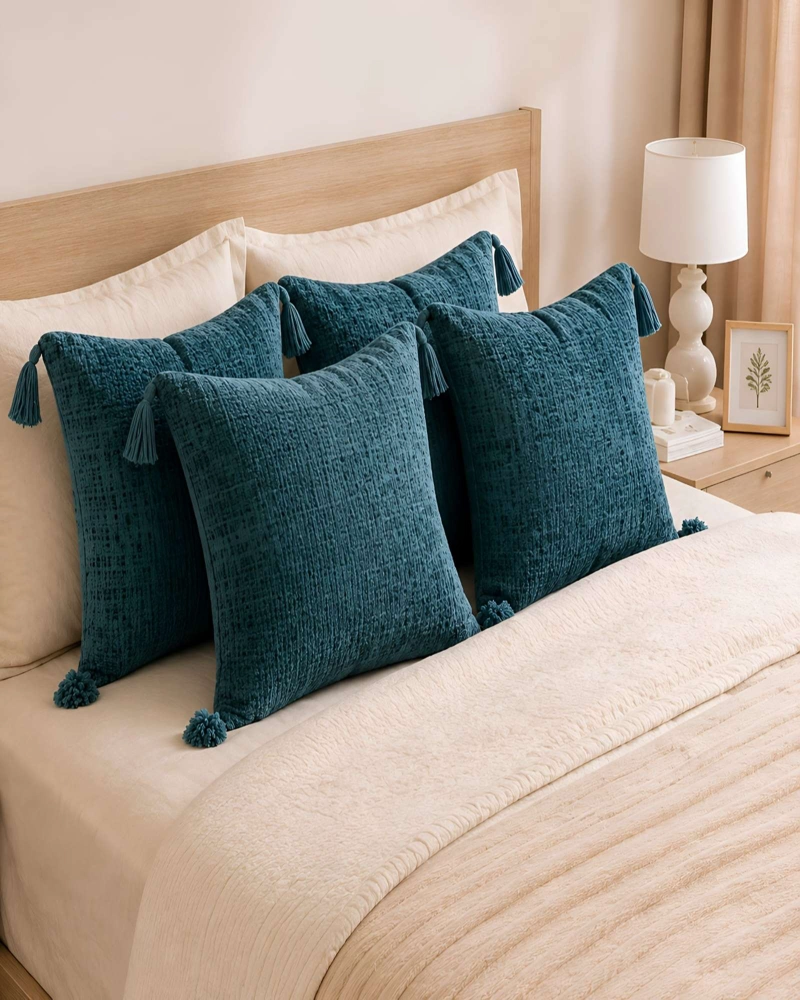 PACK 2 FUNDAS DE COJIN TEXTURA CHENILLE CON POMPONES - 3