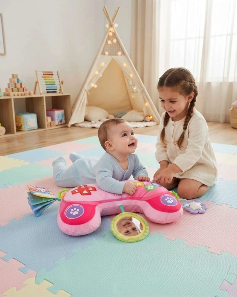 COJIN SENSORIAL DE ESTIMULACION TEMPRANA Y DESARROLLO MOTRIZ CON ACCESORIOS PARA BEBE - 1