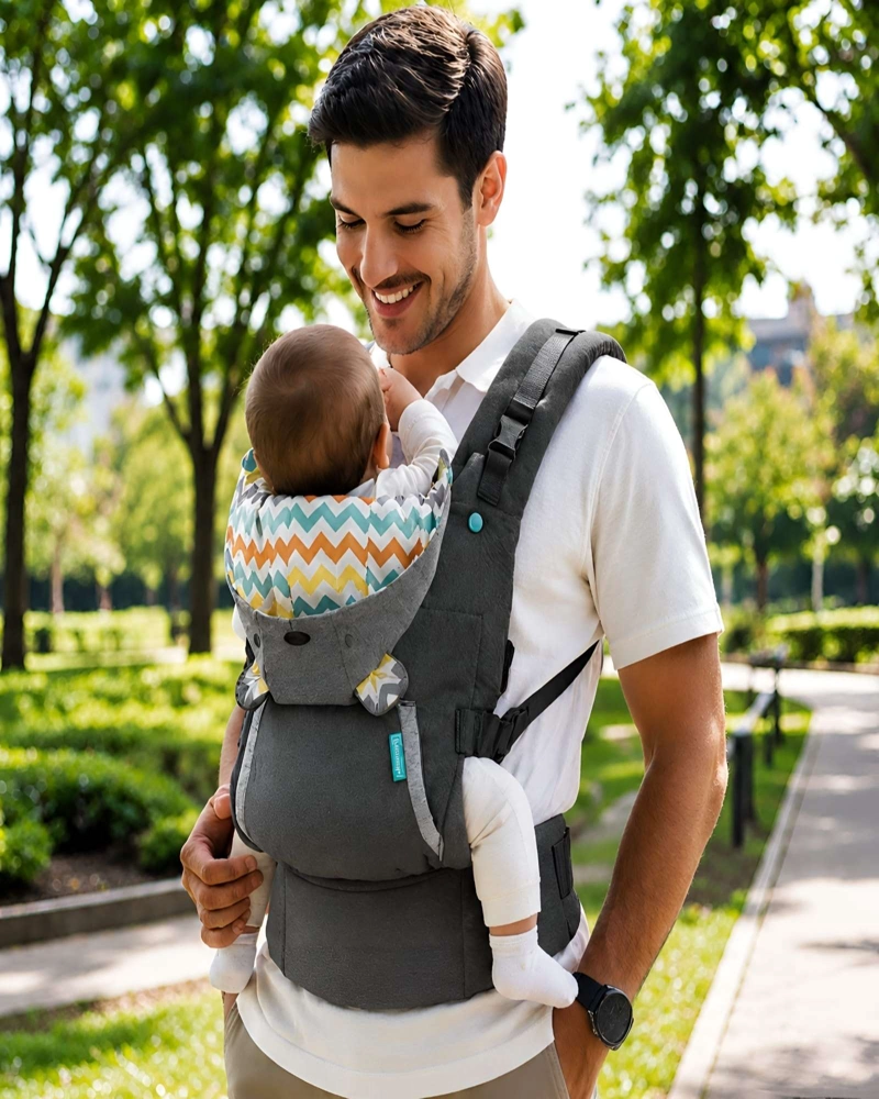 PORTABEBE  ERGONOMICO CANGURO CON CAPUCHA DESMONTABLE HASTA 18KG - 5