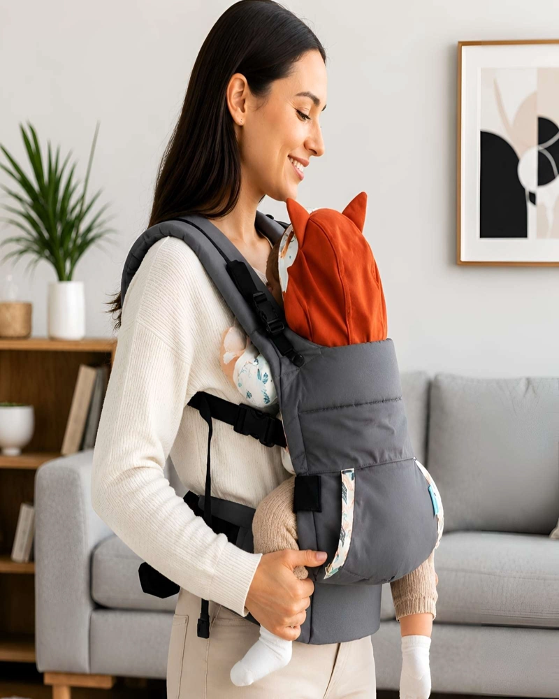 PORTABEBE  ERGONOMICO CANGURO CON CAPUCHA DESMONTABLE HASTA 18KG - 4