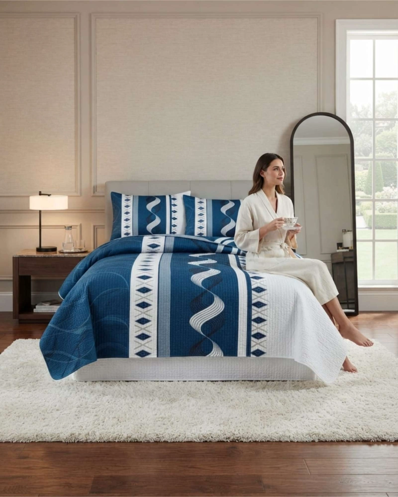 CUBRECAMA QUILT DE VERANO 2 PLAZAS MICROFIBRA ULTRA LIVIANO + 2 FUNDAS - 4
