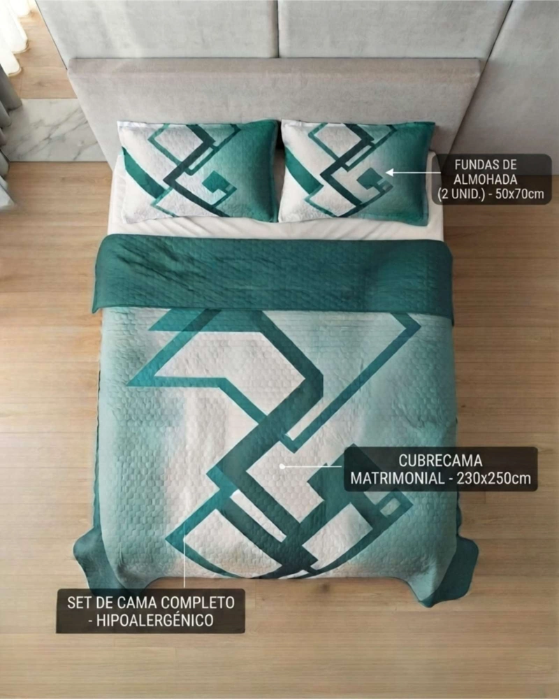 CUBRECAMA QUILT DE VERANO 2 PLAZAS ESTAMPADO DELGADO - 5