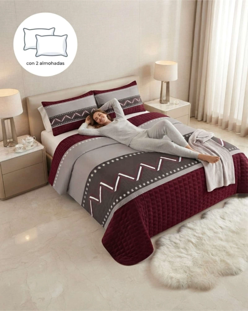 CUBRECAMA QUILT DE VERANO 2 PLAZAS MICROFIBRA ULTRA LIVIANO + 2 FUNDAS - 1