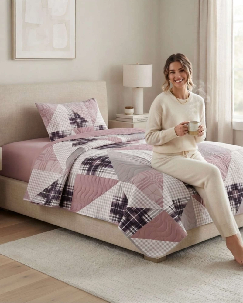 CUBRECAMA QUILT DE VERANO 1.5 PLAZAS MICROFIBRA ULTRA LIVIANO + 1 FUNDA - 4