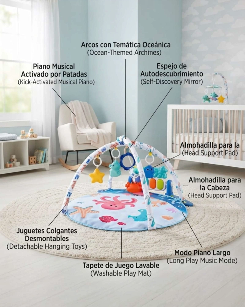 GIMNASIO MUSICAL PARA BEBE REDONDO 2 EN 1 CON PIANO - 5