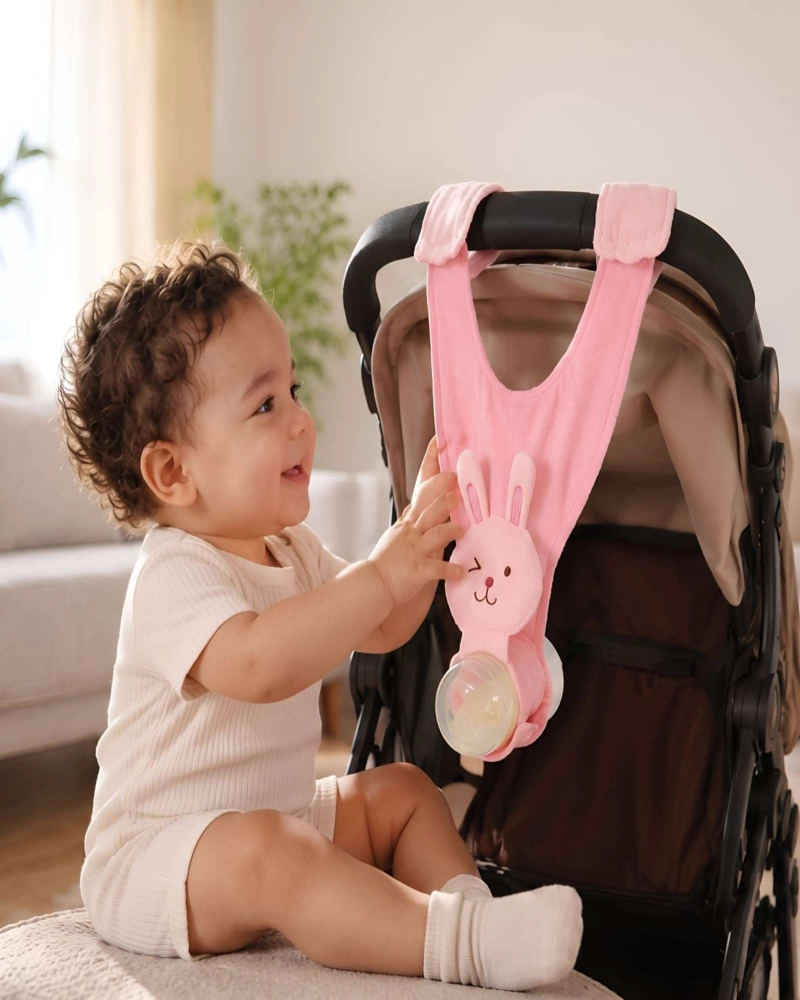 SOPORTE Y CORREA AJUSTABLE PARA BIBERON DE BEBE  - PARA COCHE Y SILLA - 2