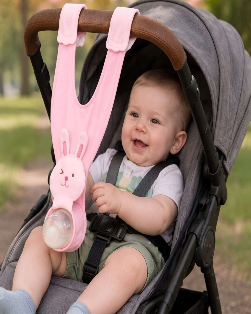 SOPORTE Y CORREA AJUSTABLE PARA BIBERON DE BEBE  - PARA COCHE Y SILLA - 3