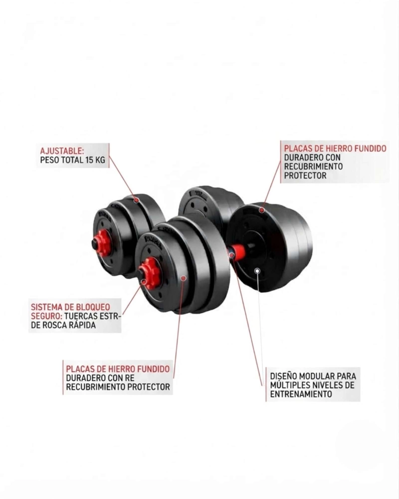 MANCUERNAS AJUSTABLES 15KG CON EXTENSOR ACOLCHADO 2 EN 1 - 5