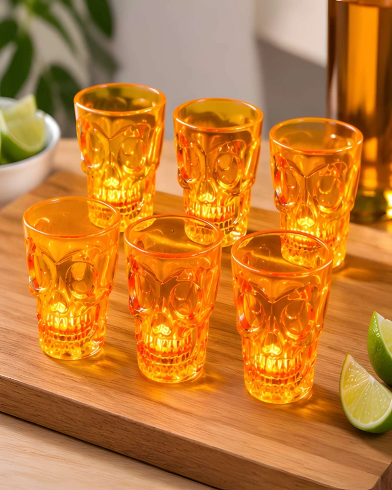 SET DE 6 VASOS CON FORMA CALAVERA Y LUZ LED BAR Y DECORACION - 1