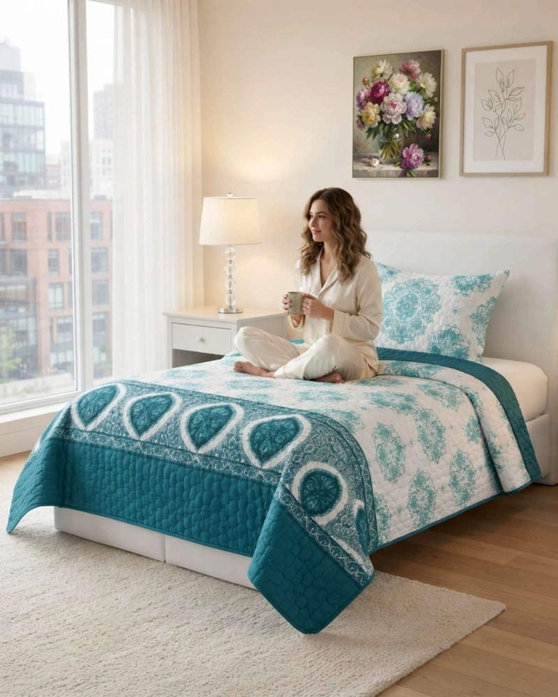 SET CUBRELECHO QUILT VERANO 1.5 PLAZAS FRESCO MAS 1 FUNDA DE ALMOHADA - 1