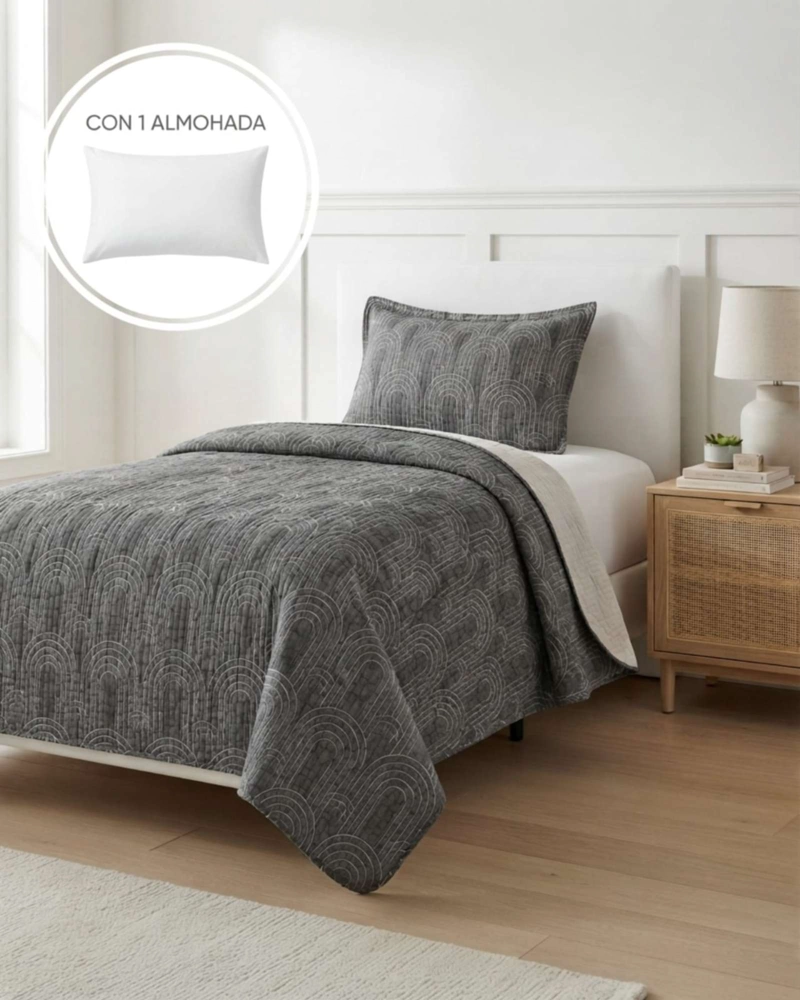 SET CUBRELECHO QUILT VERANO 1.5 PLAZAS FRESCO MAS 1 FUNDA DE ALMOHADA - 5