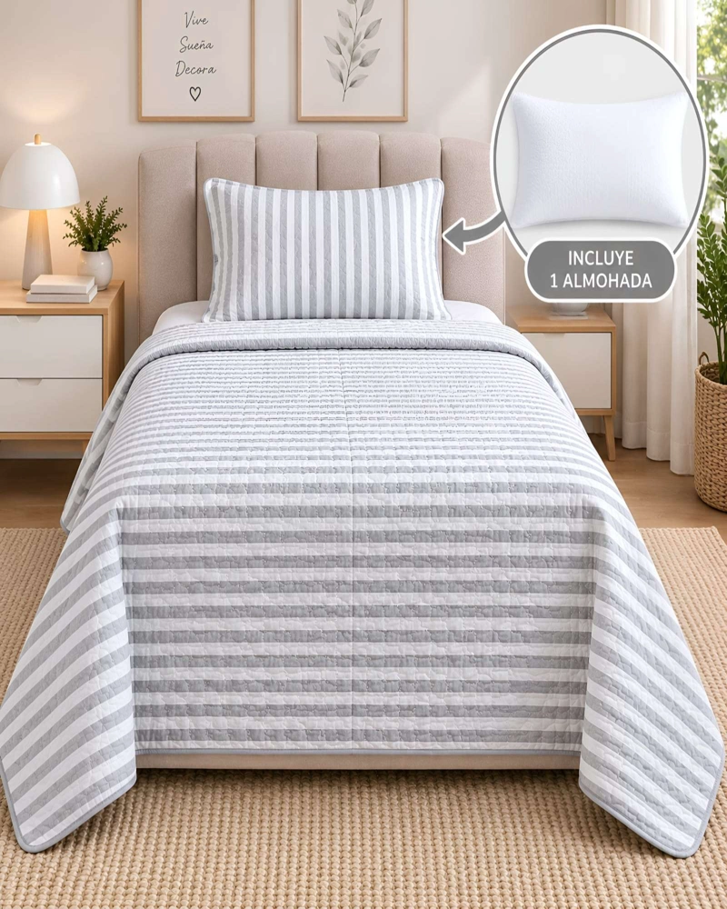 SET CUBRECAMA 1.5 PLAZAS 180X230 CM + ALMOHADA + FUNDA - 4