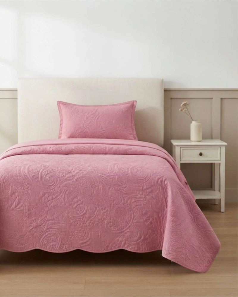 SET QUILT VERANO 1.5 PLAZAS LISO CON RELIEVE Y JUEGO DE SABANAS - 2
