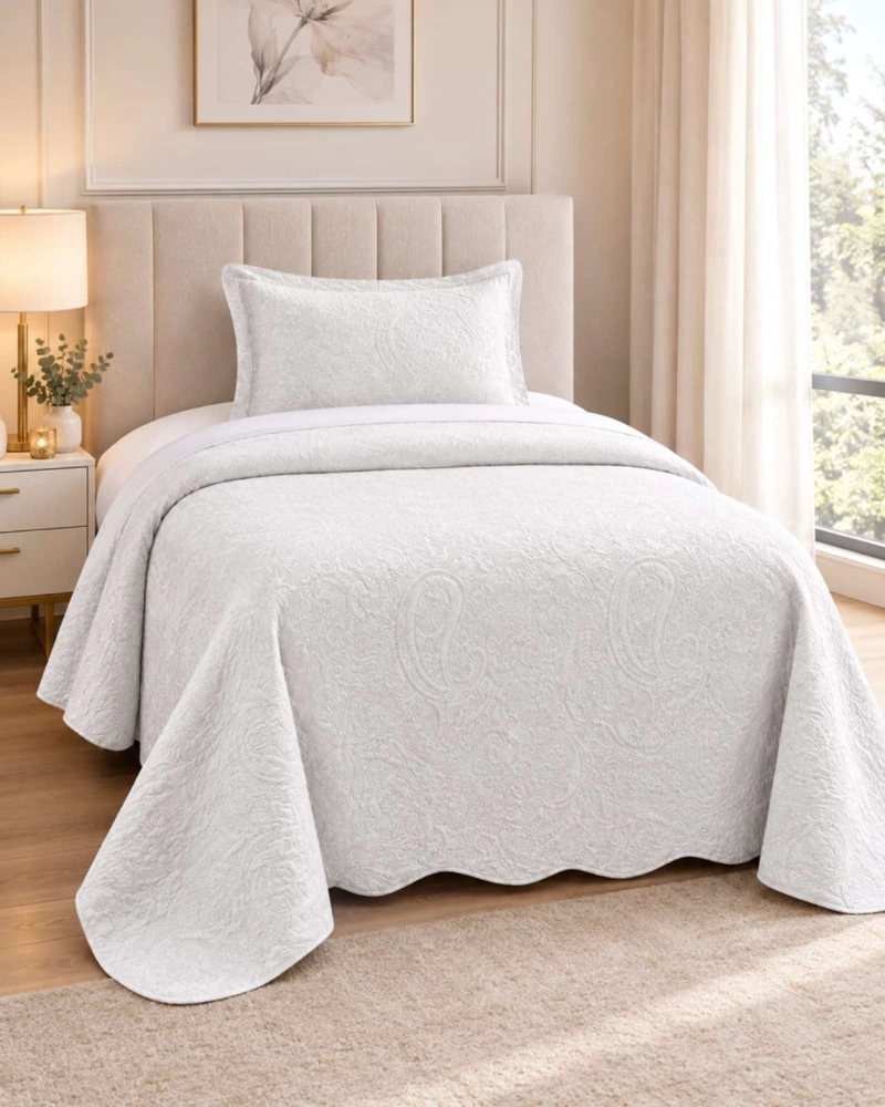 SET QUILT VERANO 1.5 PLAZAS LISO CON RELIEVE Y JUEGO DE SABANAS - 1