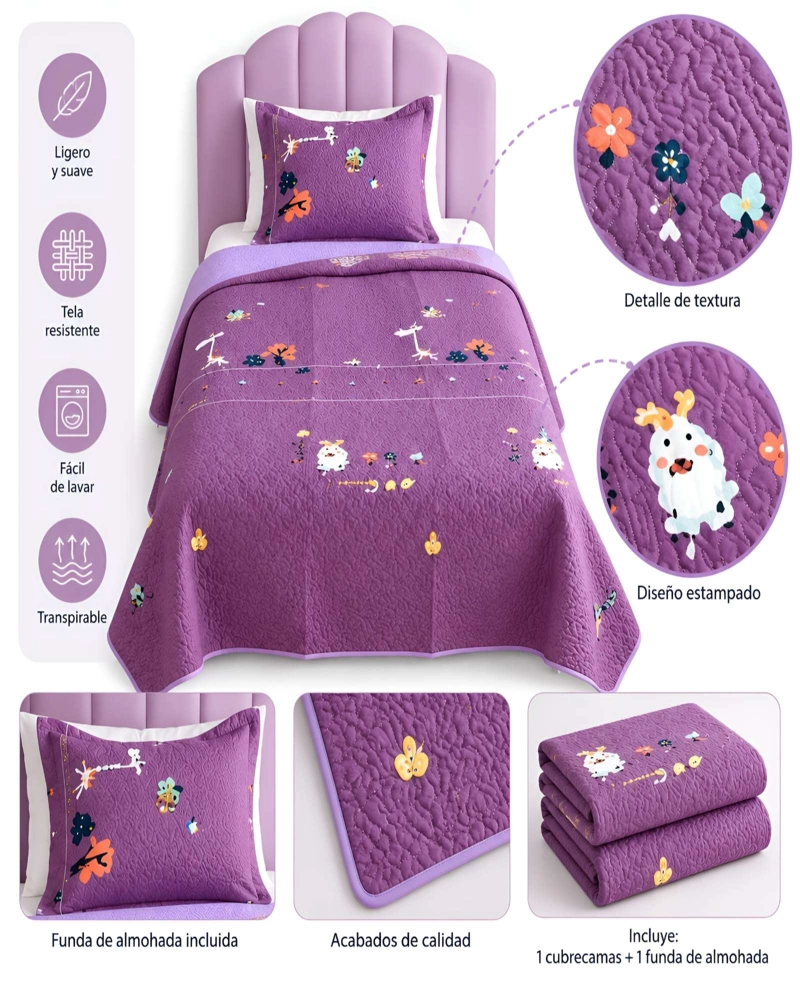 CUBRECAMAS QUILT PLAZA Y MEDIA MAS ALMOHADA TEXTURA SUAVE Y FRESCA - 5