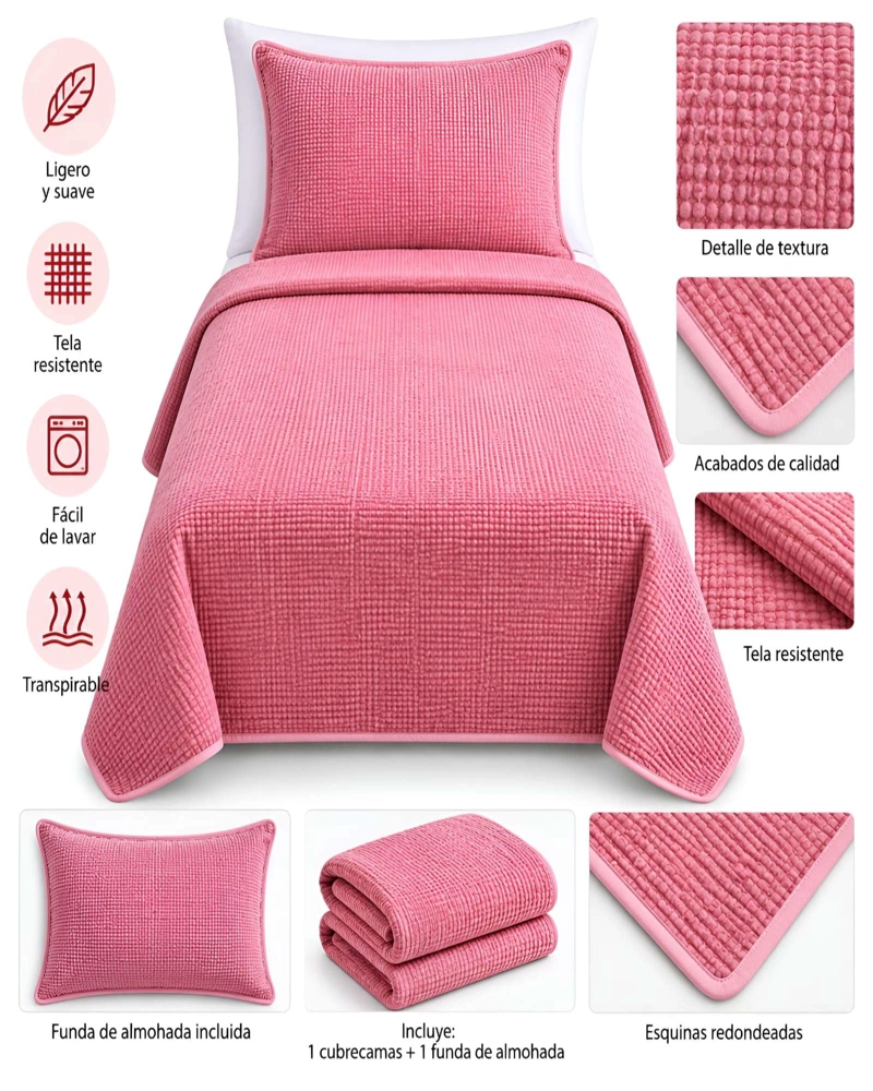 CUBRECAMAS QUILT PLAZA Y MEDIA MAS ALMOHADA TEXTURA SUAVE Y FRESCA - 5