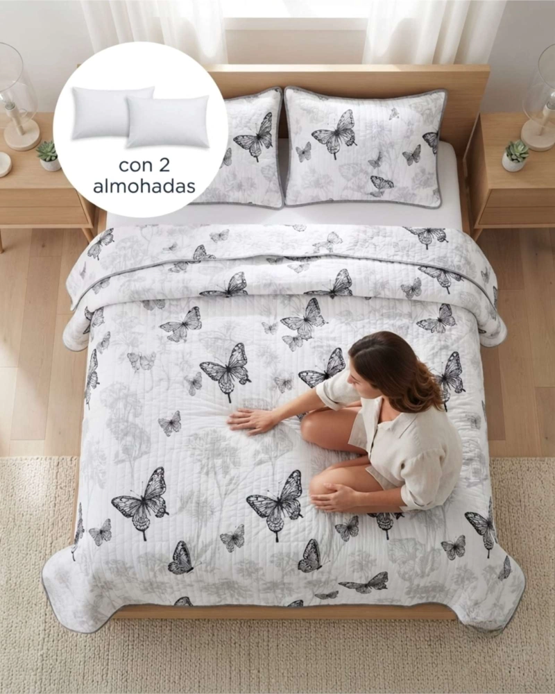 QUILT DE VERANO KING MAS ALMOHADAS TRANSPIRABLE Y SUAVE - 4
